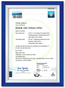ISO 45001-2018 Thailand cable Manufacturer